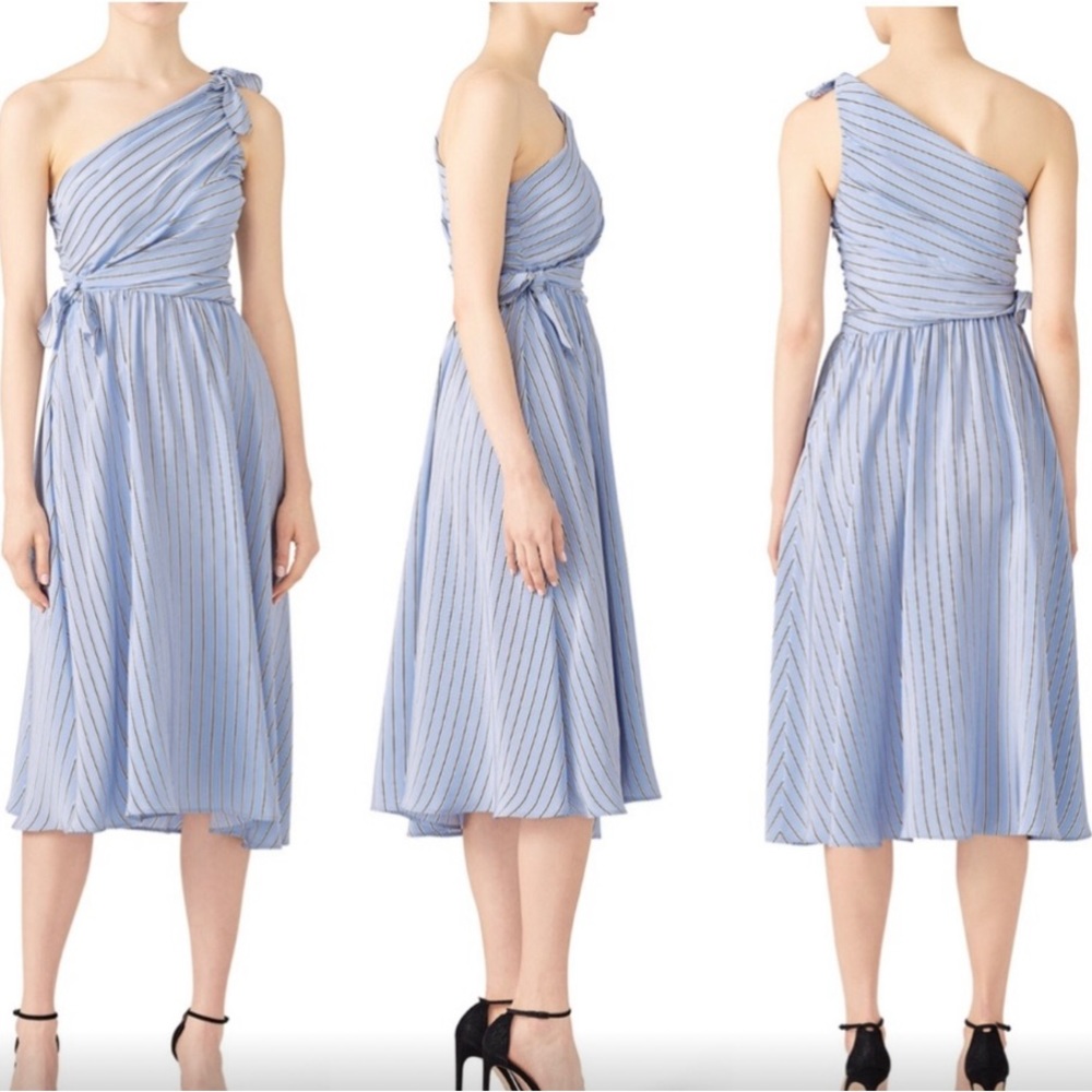 A.L.C. Cabrera one shoulder striped blue dress cotton midi dress - Picture 3 of 3